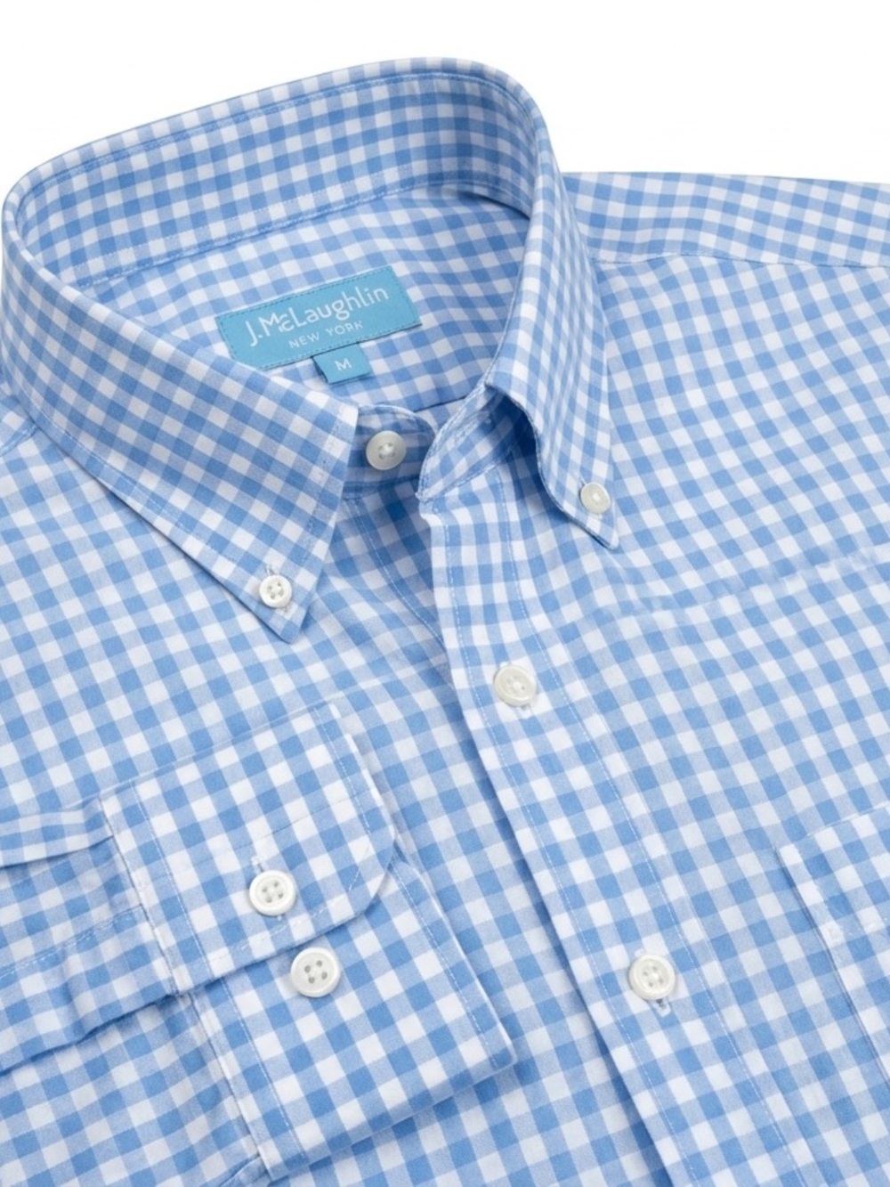 J. McLaughlin Men's Blue Gingham Button-Down Shirt Slim Fit large EUC